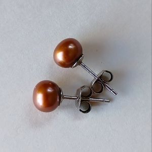 Sterling Silver Brown Pearl Stud Earrings